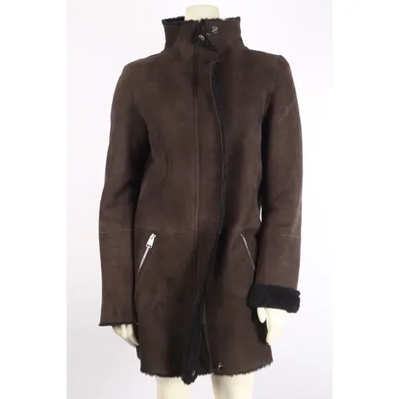 GOES Brown Suede Dyed Sheep Shearling Zip Winter Coat Size L